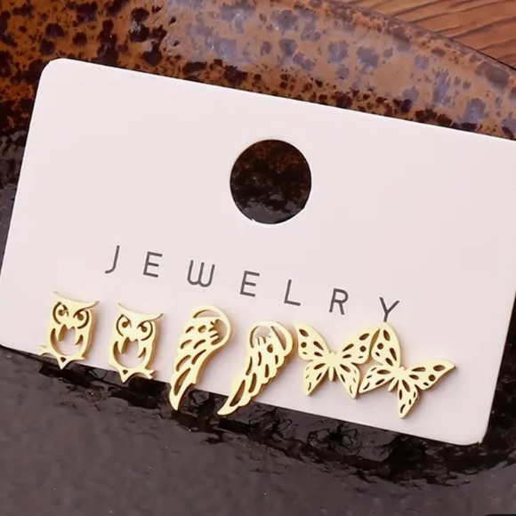 NWT Stainless Steel Silver or Golden  Earrings: Angel Wings, Owls & butterflies - Picture 2 of 3